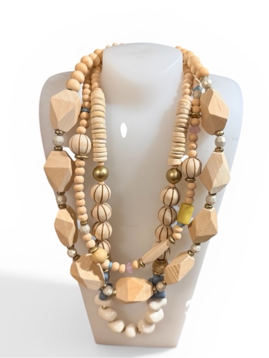 Jewelry - Natural Wood Multi-Strand Necklace in Beige